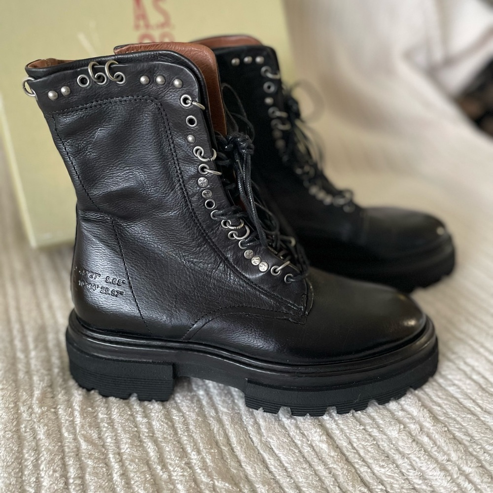 A.S.98 Black Leather Combat Boots